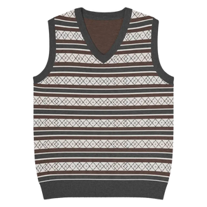 Diamond Grid Knit V-neck Vest - Horizontal Stripes - Dipaliz - Xl - Vests
