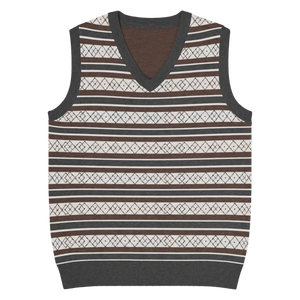 Retro Knit V-neck Vest - Diamond Grid and Stripes - Dipaliz - Vests - 3xs