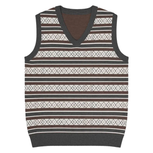 Diamond Grid Knit V-neck Vest - Horizontal Stripes - Dipaliz - Xs - Vests