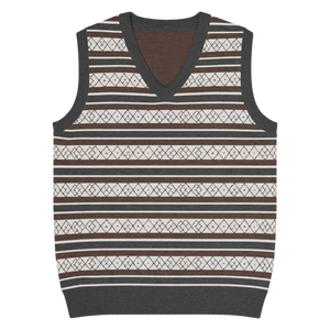 Retro Knit V-neck Vest - Diamond Grid and Stripes - Dipaliz - Vests - 3xs