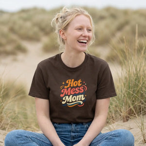 Retro Hot Mess Mom Tee - Cotton Mothers Day Gift - Dipaliz - Dark Chocolate / s - T-shirt