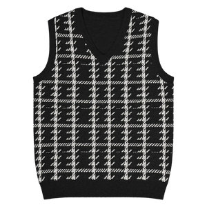 Houndstooth Check Knit V-neck Vest - Soft Cotton - Dipaliz - Vests - 3xs