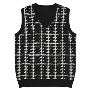 Houndstooth Check Knit V-neck Vest - Soft Cotton - Dipaliz - Vests - 3xs