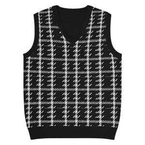 Houndstooth Check Knit V-neck Vest - Soft Cotton - Dipaliz - Vests - 3xs