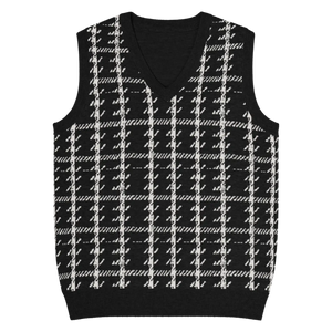Houndstooth Check Knit V-neck Vest - Soft Cotton - Dipaliz - Vests - 3xs