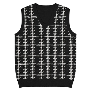 Houndstooth Check Knit V-neck Vest - Retro Chic Style - Dipaliz - l - Vests
