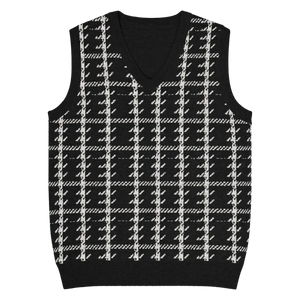 Houndstooth Check Knit V-neck Vest - Soft Cotton - Dipaliz - Vests - 3xs