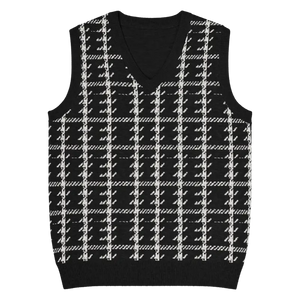 Houndstooth Check Knit V-neck Vest - Retro Chic Style - Dipaliz - m - Vests