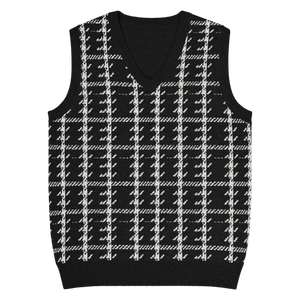 Houndstooth Check Knit V-neck Vest - Soft Cotton - Dipaliz - Vests - 3xs