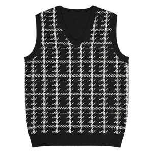 Houndstooth Check Knit V-neck Vest - Retro Chic Style - Dipaliz - s - Vests