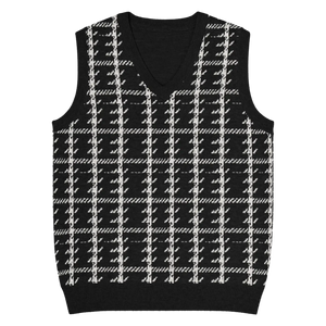Houndstooth Check Knit V-neck Vest - Soft Cotton - Dipaliz - Vests - 3xs