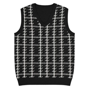 Houndstooth Check Knit V-neck Vest - Retro Chic Style - Dipaliz - Xl - Vests