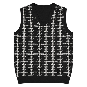 Houndstooth Check Knit V-neck Vest - Soft Cotton - Dipaliz - Vests - 3xs