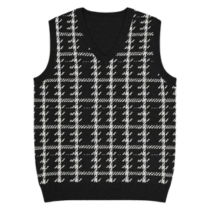 Houndstooth Check Knit V-neck Vest - Soft Cotton - Dipaliz - Vests - 3xs