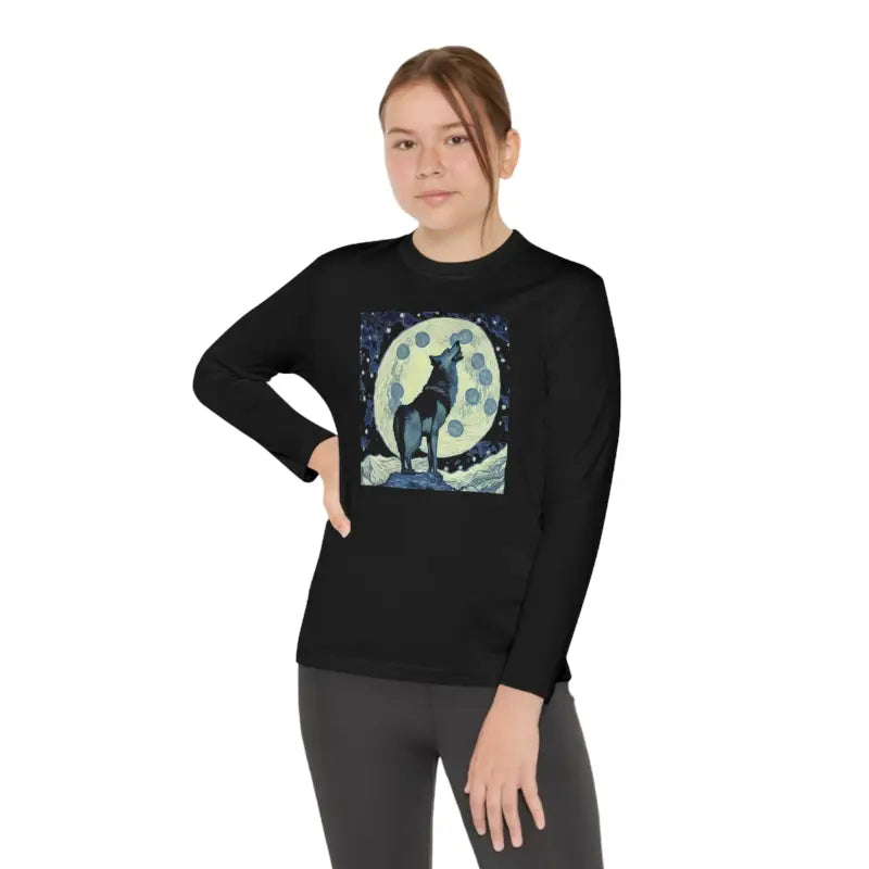 Youth Long Sleeve Wolf Tee: Eco-friendly Howling Style - Kids Clothes