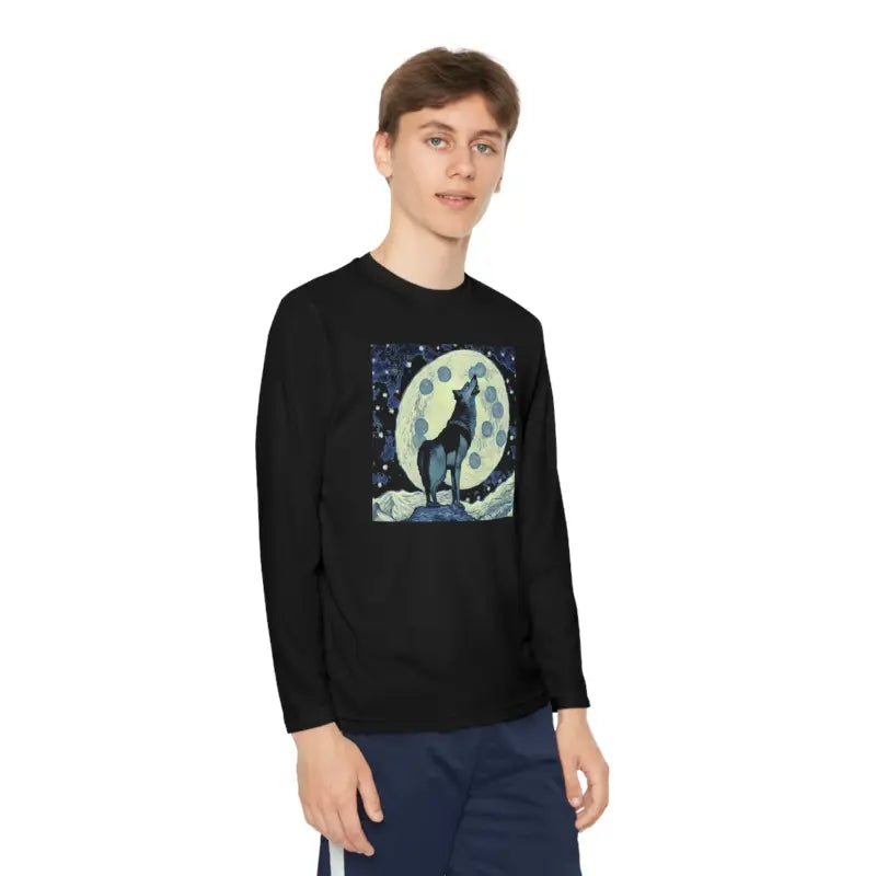 Youth Long Sleeve Wolf Tee: Eco-friendly Howling Style - Black / s Kids Clothes