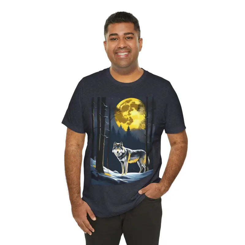 Unleash your Wild Side with Howlinawesome Wolf Jersey Tee - Heather Navy / s T-shirt