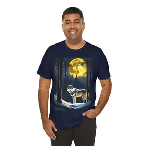 Wolf in Forest Tee Unisex Jersey Short Sleeve Howl Moon - Dipaliz - Navy / s - T-shirts