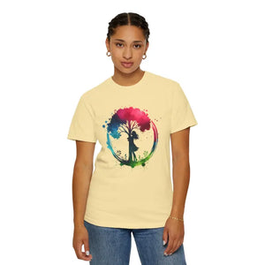 T-shirt - Girl Hugging Tree Tee - Eco Fashion for World Environment Day - Dipaliz Banana / s