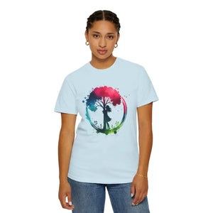 T-shirt - Girl Hugging Tree Tee - Eco Fashion for World Environment Day - Dipaliz Chambray / s