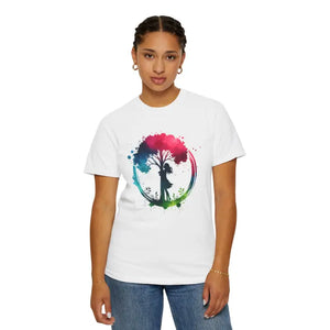 T-shirt - Girl Hugging Tree Tee - Eco Fashion for World Environment Day - Dipaliz White / s