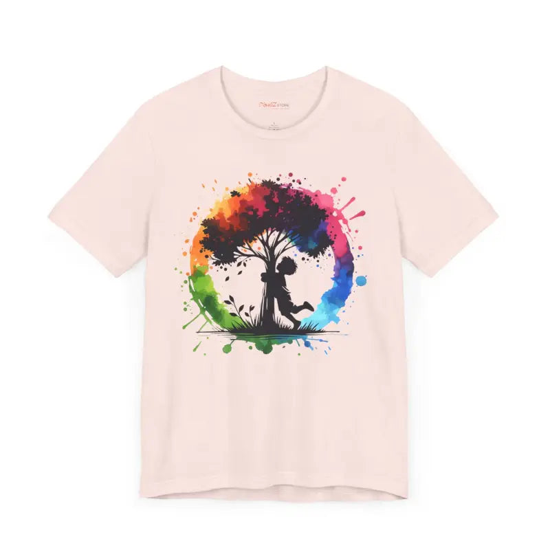 Vibrant Boy Hugging Tree Tee - Unisex Outdoor Style - T-shirt