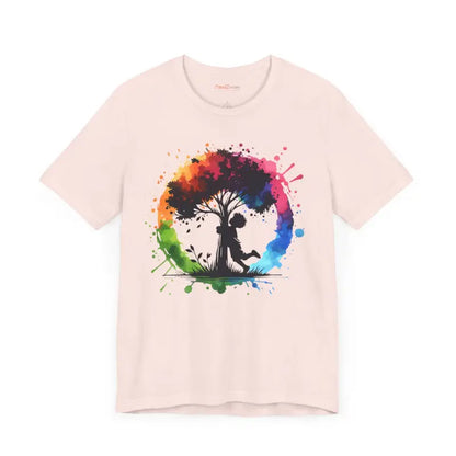 Vibrant Boy Hugging Tree Tee - Unisex Outdoor Style - T-shirt