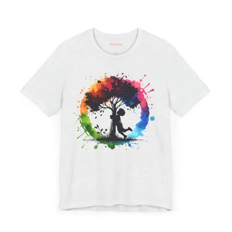 Vibrant Boy Hugging Tree Tee - Unisex Outdoor Style - T-shirt