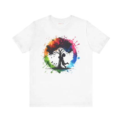 Vibrant Boy Hugging Tree Tee - Unisex Outdoor Style - T-shirt