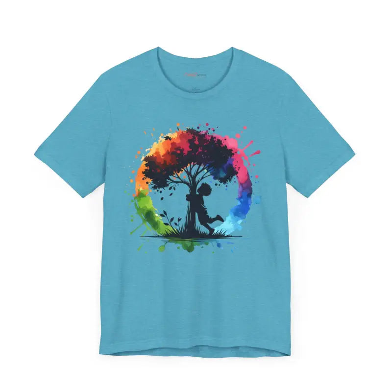 Vibrant Boy Hugging Tree Tee - Unisex Outdoor Style - T-shirt