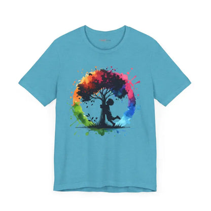 Vibrant Boy Hugging Tree Tee - Unisex Outdoor Style - T-shirt