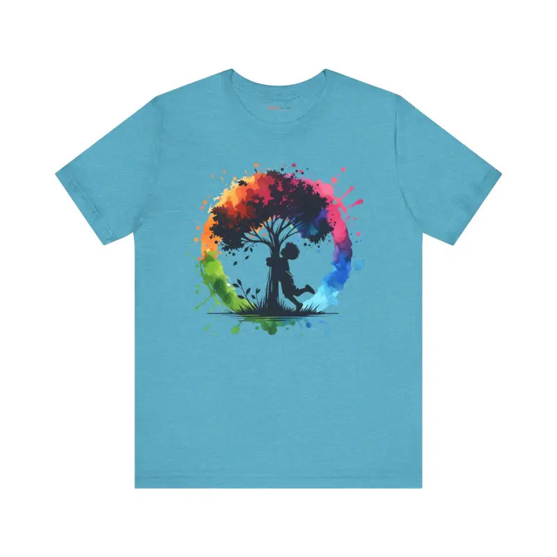 Vibrant Boy Hugging Tree Tee - Unisex Outdoor Style - T-shirt