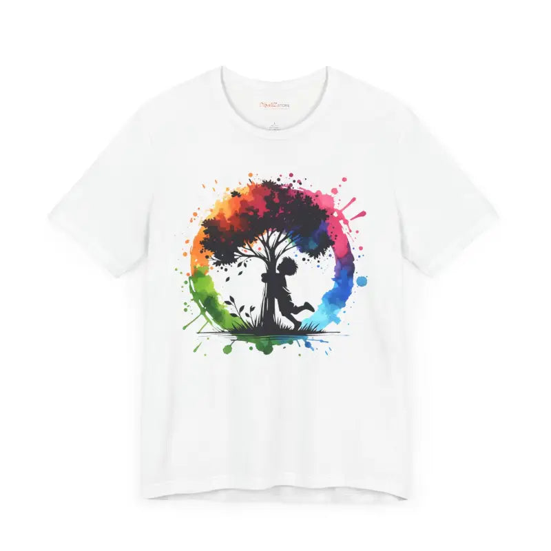 Vibrant Boy Hugging Tree Tee - Unisex Outdoor Style - T-shirt