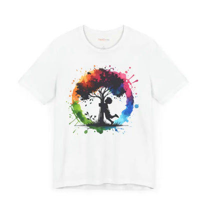 Vibrant Boy Hugging Tree Tee - Unisex Outdoor Style - T-shirt