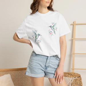 Hummingbird Floral T-shirt, Watercolor Bird Graphic Tee - T-shirts