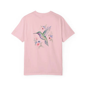 Hummingbird Floral T-shirt, Watercolor Bird Graphic Tee - T-shirts