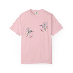 Hummingbird Floral T-shirt, Watercolor Bird Graphic Tee - T-shirts