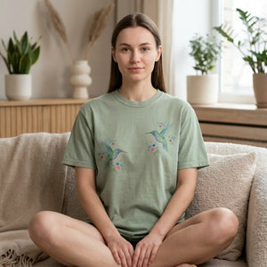 Hummingbird Floral T-shirt, Watercolor Bird Graphic Tee - T-shirts
