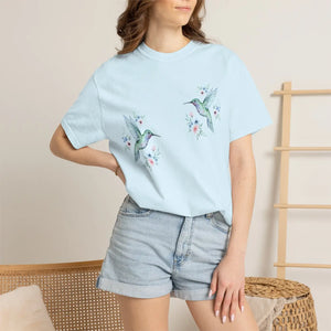 Hummingbird Floral T-shirt, Watercolor Bird Graphic Tee - T-shirts