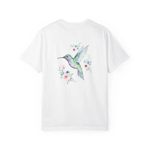 Hummingbird Floral T-shirt, Watercolor Bird Graphic Tee - T-shirts