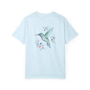 Hummingbird Floral T-shirt, Watercolor Bird Graphic Tee - T-shirts