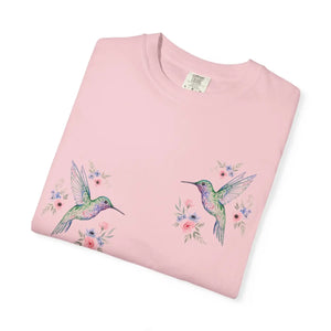 Hummingbird Floral T-shirt, Watercolor Bird Graphic Tee - T-shirts