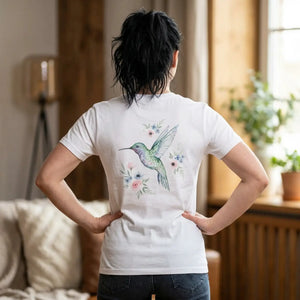 Hummingbird Floral T-shirt, Watercolor Bird Graphic Tee - T-shirts