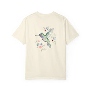 Hummingbird Floral T-shirt, Watercolor Bird Graphic Tee - T-shirts
