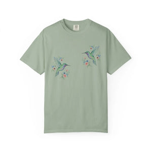 Hummingbird Floral T-shirt, Watercolor Bird Graphic Tee - T-shirts