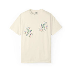 Hummingbird Floral T-shirt, Watercolor Bird Graphic Tee - T-shirts