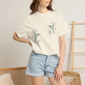 Hummingbird Floral T-shirt, Watercolor Bird Graphic Tee - T-shirts