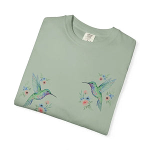 Hummingbird Floral T-shirt, Watercolor Bird Graphic Tee - T-shirts