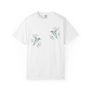 Hummingbird Floral T-shirt, Watercolor Bird Graphic Tee - T-shirts