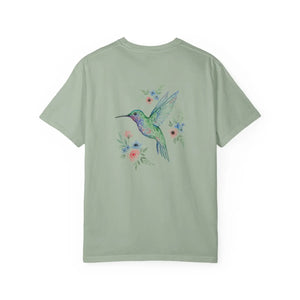 Hummingbird Floral T-shirt, Watercolor Bird Graphic Tee - T-shirts